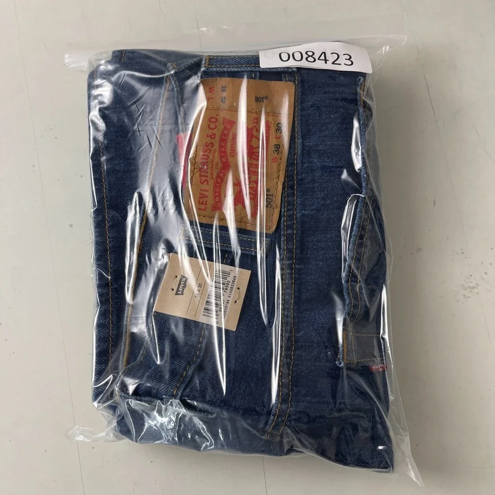Levis 501 Jeans Mens 38x30 Blue Original Straight Button Fly Dark Wash Denim NEW
